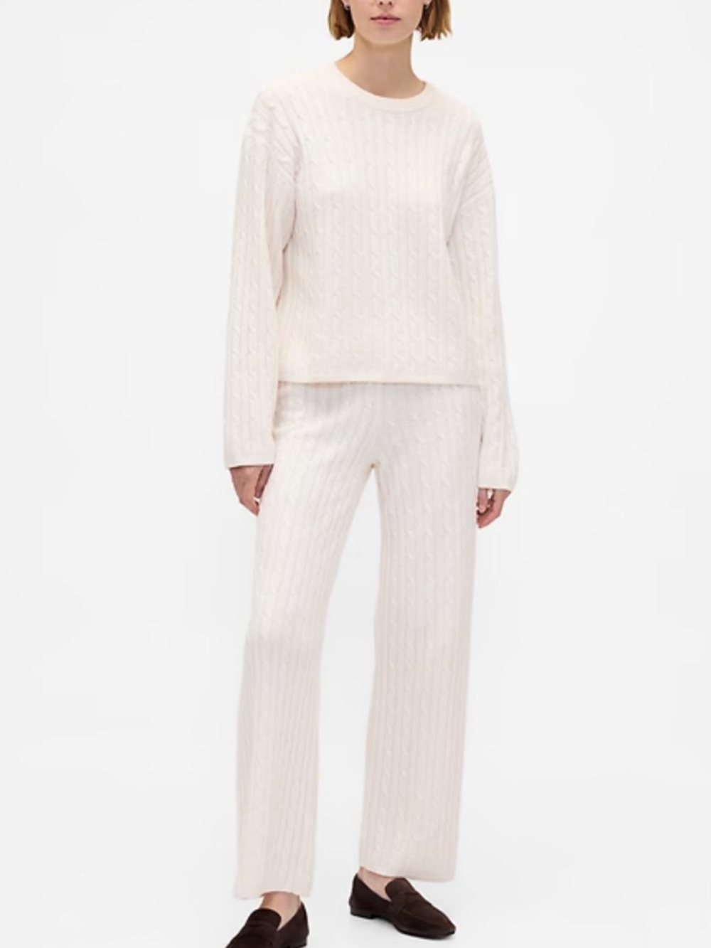 Gap | CashSoft Cable Knit Sweater Pants Ivory Frost
